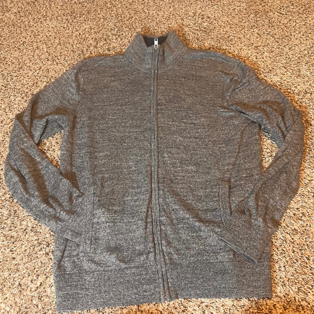 GAP Men Gray Marled Knit Zip‎ Up Mock Neck Sweater Jacket Size L